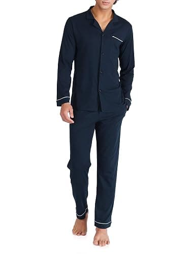 DAVID ARCHY Mens Pajamas Set Soft Cotton Notched Collar Pajamas for Men Long Sleeve Mens Sleepwear with Pockets & Front Fly - Image 1