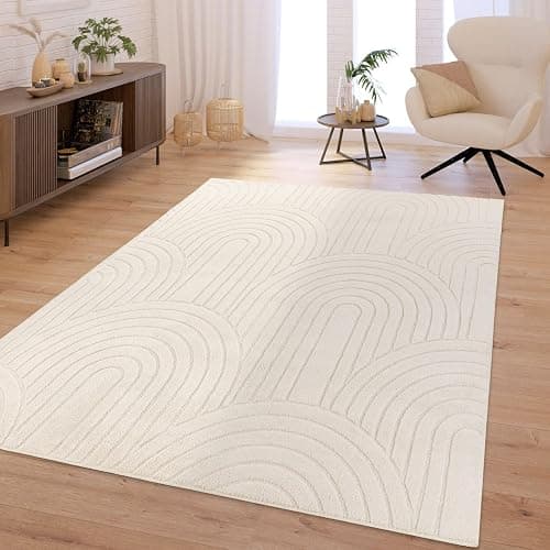 TT Home Wohnzimmer Teppich Schlafzimmer Hochflor Skandinavisch Uni Boho Waschbar, Farbe:Hellbeige Hellcreme, Größe:80x150 cm - Image 1