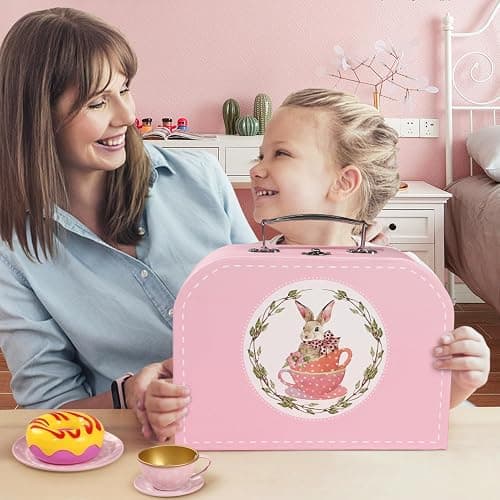 Tea Party Set for Little Girls, Princess Tea Time Toys Including Tin Teapot Set Cups Carrying Case, Toddlers Pretend Role Play Kids Kitchen Toys Birthday Gifts Age 3 4 5 6 thumbnail 7