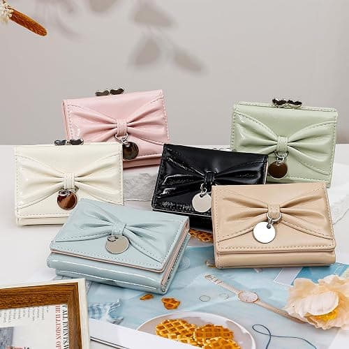 Denovin Wallet Women, Bow Pink Trifold Wallets, Small Cute Coin Purse for Woman, Coquette Credit Card Holder and Cash Bag for Ladies, Pink thumbnail 2