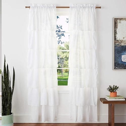 Dainty Home Pleated Layer Curtains for Living Room and Bedroom White 84" x 40" Set of 2 Rod Pocket Header Curtains Long Curtain Panel Window Curtains thumbnail 8
