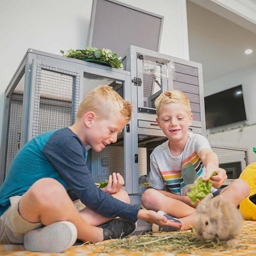 Aivituvin Rabbit Hutch Bunny Hutch Large Rabbit Cage, Indoor Bunny Cage Outdoor Rabbit House (Grey) thumbnail 2