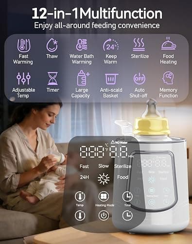 12 in 1 Fast Baby Bottle Warmer with Even Heating No Hot Spots, Night Mode, Sterili-zing, Constant Temp Milk Warmer for Breastmilk & Formula, Fits All Bottles Grey thumbnail 2