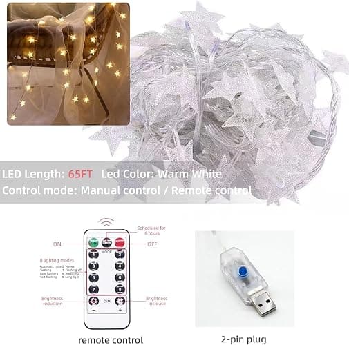 Anmas Home Mosquito Net Bed Canopy with 66ft LED Star String Lights, Black Netting Four Corner Post Curtains Elegant Mosquito Net thumbnail 4