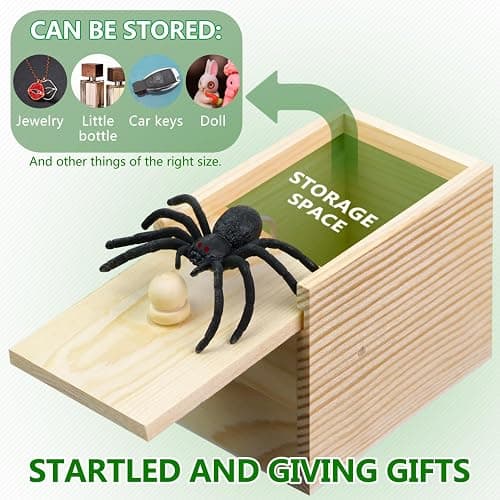 PARNIXS Wooden Surprise Spider Prank Box，Handcrafted Spider in a Box for Adults and Kids，Fake Realistic Spiders Toy,Hilarious April Fools Day or Christmas Surprise Toy and Gag Gift Practical Joke thumbnail 6