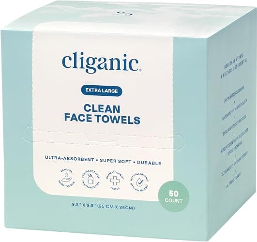 Cliganic Clean Face Towels XL, Multi-Pack (100 Count), Disposable, Ultra-Absorbent, Hypoallergenic & Soft - Makeup Remover Dry Wipes, Pamper Your Face, Hygienic Towelettes, for All Skin Types thumbnail 8