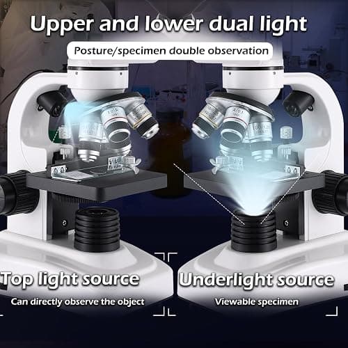 Compound Microscope，40X-2500X ，WF10x and WF25x eyepieces, Dual LED Lighting and Two-Layer Mechanical Stage，Microscope for Adults… thumbnail 4
