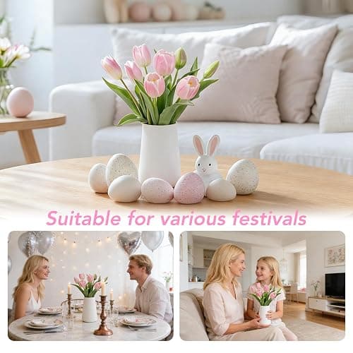Wenhuidr Light Pink Lifelike Artificial Tulips with Ceramic Vase, Soft-Touch Latex Fake Flowers Arrangement for Wedding Centerpieces, Modern Farmhouse Home & Office Table Party Room Decor thumbnail 7