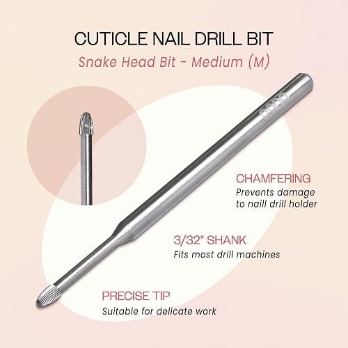 PANA 3/32" Carbide Cuticle Nail Drill Bit for Cuticle Cleaning, Dead Skin Removal, Gel Polish & Acrylic Removal, Under Nail Cleaner, Nail Salon, Manicure Tools (Snake Head - Silver, Medium) thumbnail 2