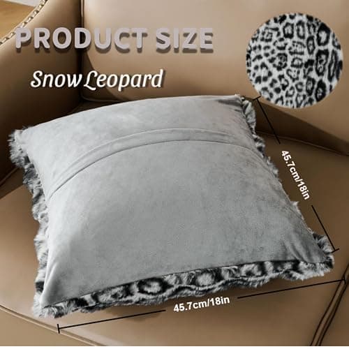 Set of 2 Faux Fur Snow Leopard Pillowcase,Cheetah Skin Soft Plush Animal Fur Print Throw Pillow Cover Case,Super Cozy Decorative Cushion Covers for Couch Sofa 20x26 Inches thumbnail 7