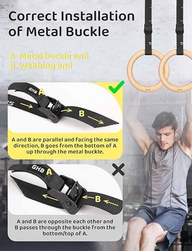 GHB Gymnastic Rings Wooden Gym Rings 1.25" Olympic Rings Adjustable Straps Pull Up Rings Sets for Workout Bodyweight Fitness Training thumbnail 5