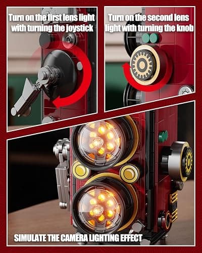 TYCOLE Retro Camera Building Blocks Sets with Lights, DIY Camera Building Toys with Twin-Lens Reflex Design, Unique Collectible for Home Decor, Christmas Birthday Gift for Adults Boys age 8-12(719Pcs) thumbnail 5
