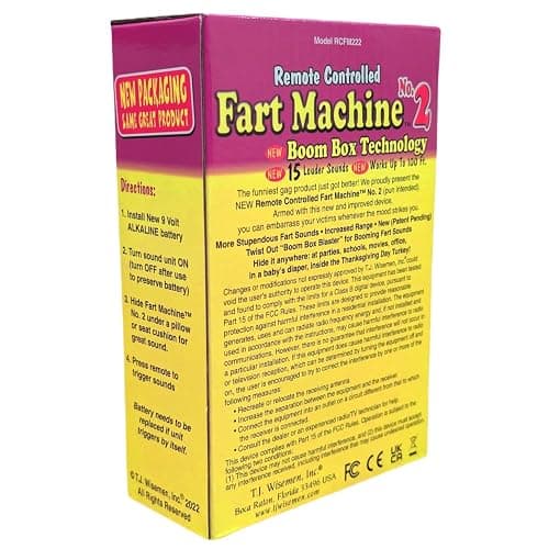 T.J. Wisemen, Inc. Remote Controlled Fart Machine #2 with Boom Box Technology - 15 Realistic Sounds - Wireless with 100 ft Range thumbnail 7