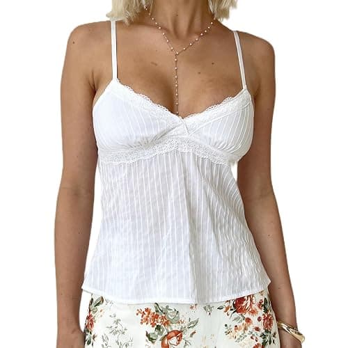 Women Babydoll Tank Tops Y2K Sleeveless V Neck Spaghetti Strap Cropped Lace Peplum Tops Teen Girls Summer Camisole - Image 1