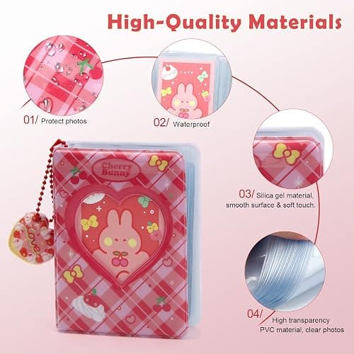 Mini Kpop Photocard Holder Book, Windspeed 3 Inch Love Heart Hollow Photocard ID Holder Twice Photocard Binder 40 Pockets with Rabbit Card, Heart-Shape Pendant (1) thumbnail 4