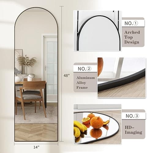 JAWGLOW Door Mirror, Arched Full Length Mirror Over The Door, 14"x 48" Hanging or Wall Mirrors, Full Body Mirrors - Black thumbnail 5