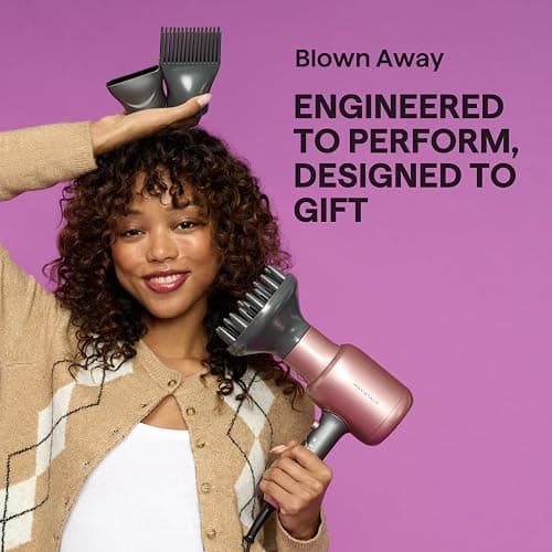 Wavytalk Hair Dryer, Blown Away Ionic Hair Dryer for Curly Hair with Diffuser, 1875W Fast Drying Blow Dryer with Ceramic Technology, 3 Attachments for All Hair Types, Light and Quiet, Rose Gold thumbnail 2