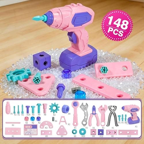 Pink Kids Tool Set for Girls,Toddler Tool Set with Drill &Toolbox,STEM Montessori Toys for 3 4 5 Year Old,Pretend Play Kid Toy,Educational Construction Toy for 3-6 Year Old Girl,Birthday Gift for Kids thumbnail 2