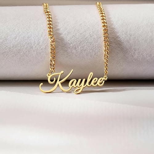 Yofair Custom Name Necklace with Curb Chain, 18K Gold Plated Dainty Name Pendant for Women Personalized Christmas Birthday Gift for Her thumbnail 2