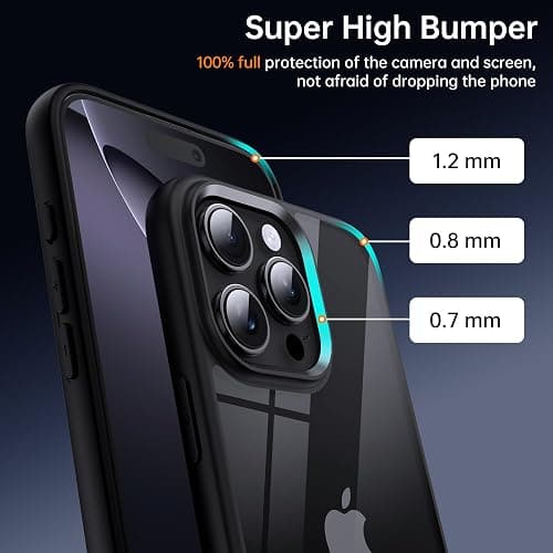 Supdeal Shockproof Clear Case for iPhone 16 Pro, [Camera Control Button] [10FT Military Drop Protection] Hard Clear Back Silicone Edge Four Corner Airbags Phone Cover, 6.3 inch, Black thumbnail 2