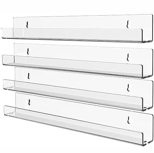 4 Pack Vinyl Record Wall Display,15" Acrylic Invisible Floating Bookshelf for Kids Room,Clear Wall Mounted Hanging Book Shelves,Modern Picture Ledge Display and Album Vinyl Wall Mount Shelf - Image 1