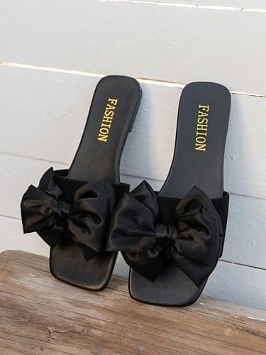 GORGLITTER Women's Bow Sandals Comfortable Cute Flat Sandals Slip On Slide Sandals for Beach, Wedding, Vacation thumbnail 3