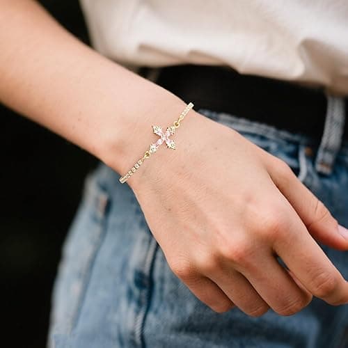 VIBILIA Bracelets for Women, Cross Bracelets for Women Trendy, Adjustable Bracelets, Dainty Tennis Bracelets, Catholic Gift for Mom Daughter Wife Sister Friend, Communion Gift thumbnail 9