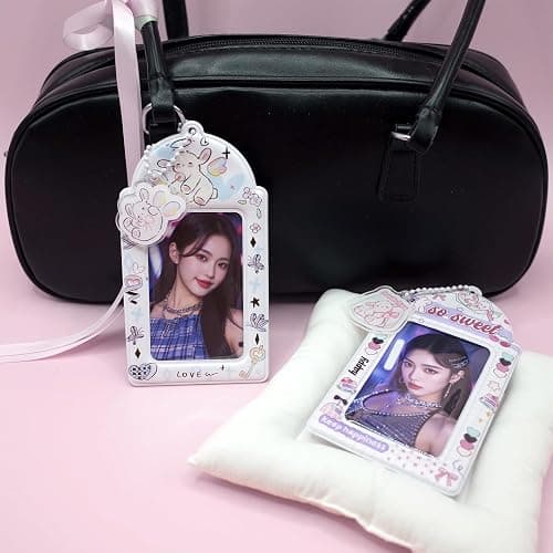 LQTIIITQL 2 Sets Photocard Holder with Cute Lamb Keychain Y2K PhotoCard Holder Charm Holders Kawaii Photo Card Keychain ID Bus Card Holders thumbnail 2