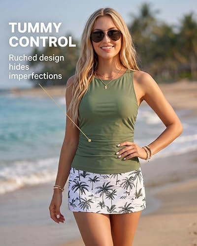 Daci Womens Tankini Swimsuits with Skirt Tummy Control Swimwear | High Neck, Ruched Detail, Full Coverage, Removable Pads, High Waisted Skirt, Soft Built-in Brief, Beach and Resort thumbnail 3