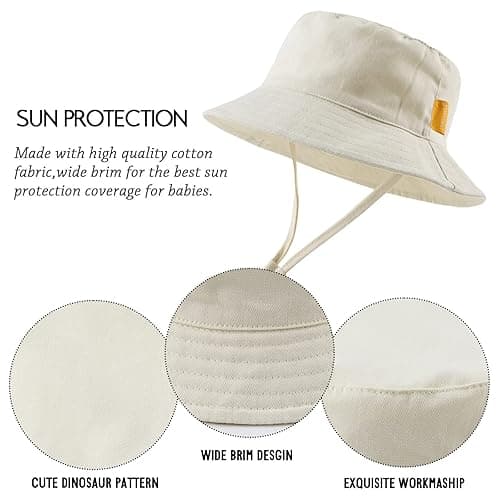 JANGANNSA Summer Baby Boys Hat Sun Protect Bucket Hat for Girls Wide Brim Cotton Beach Cap - Beige - 0-3 Months thumbnail 4
