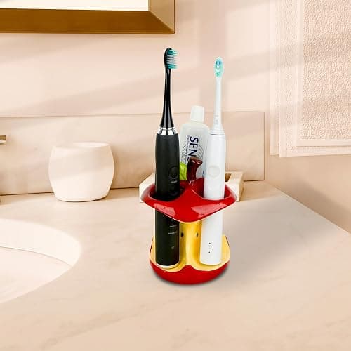 DODAMOUR Ceramic Apple Toothbrush Holder, 3 Slot Bathroom Organizer, Cute Apple Core Design Countertop Accessory, Glazed Vanity Stand Fits Slim Electric Brushes (Red) thumbnail 2