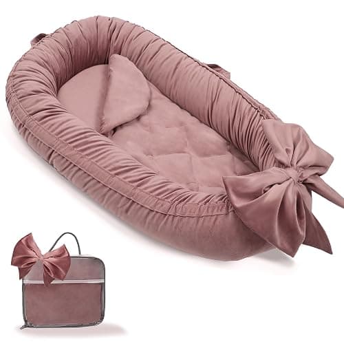 EAQ Baby Nest Pod for Newborn,Baby Sleep Pod Soft Breathable Napping or Traveling for 0-12 Months,Travel & Baby Essentials for newborn (Bean paste pink) - Image 1