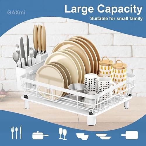 GAXmi Dish Drying Rack Over The Sink Dish Drainer with Drainboard Utensil Holder, 1-Tier White thumbnail 4