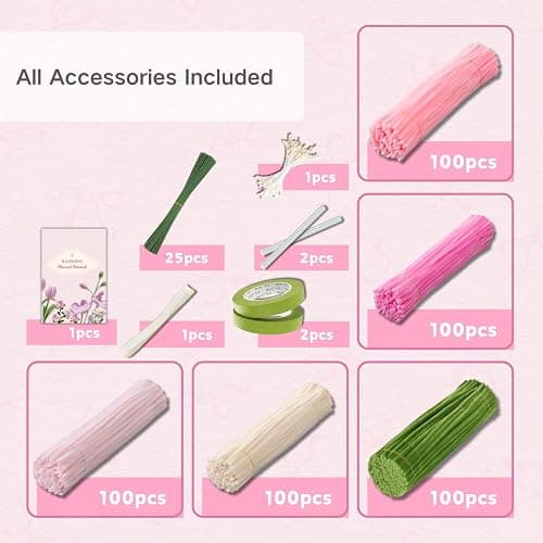 500pcs Pipe Cleaners Craft for Flowers,Chenille Stems for DIY Flower Making Kit,Pipe Cleaners Projects Creative for DIY Art and Craft,Ideal for Holiday Decoration(Rose) thumbnail 3