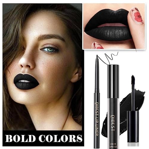Pakivs 3Pcs Black Matte Liquid Lipstick,Lip Liner,Lip Gloss Trio Lip Set Waterproof Long-Lasting Moisturizing Velvety Lip Stain One Step Lips Makeup Kits Goth Makeup thumbnail 5