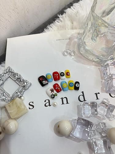 SIMAYKUWA 3D Nail Stickers for Pool & Dice Design - Cartoon Style Press-on Nail Art Decals (2 Sheets) - Cute Textured Manicure DIY Accessories thumbnail 7