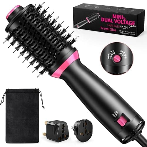 BKXCHA 3in1 Warmluftbürste Rundbürstenföhn, Doppelte Spannung One-Step Ionen Hair Dryer Brush, Tragbare Föhn Bürste mit 2 Geschwindigkeiten & 2 Adapter, Föhnbürste und Volumiser für Alle Haartypen - Image 1