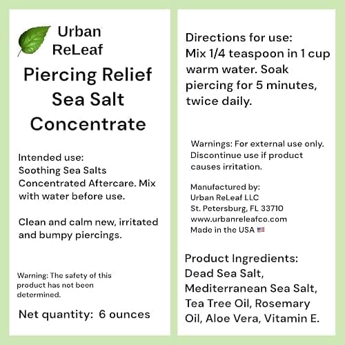 Urban ReLeaf PIERCING RELIEF Sea Salt Concentrate Aftercare, 6 oz | Makes 90 Cups, Dead Sea Salt, Tea Tree, Rosemary, Clean & Soothe Irritated Piercings, Keloid Bump Treatment thumbnail 8