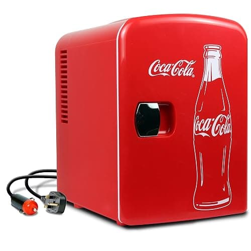 Coca Cola Mini Fridge for Bedroom Skincare Cosmatic Office 4L Small Refrigerator 6 Can Mini Refrigerator Dorm Fridge Portable Cooler 12V DC 110V AC Personal Travel Refrigerator Snacks Drinks Red - Image 1
