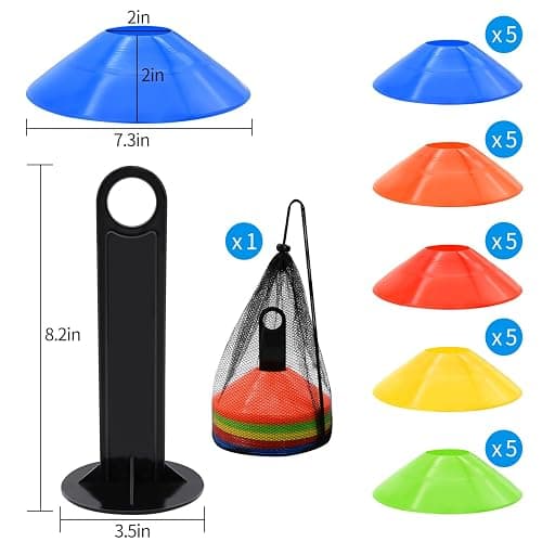 FGBNM 25/50/100pcs Disc Cones, Agility Soccer Cones with Carry Bag and Holder, Soccer Cones for Sports Training, Football, Soccer, Basketball, Coaching, Practice Equipment, 5 Color thumbnail 2
