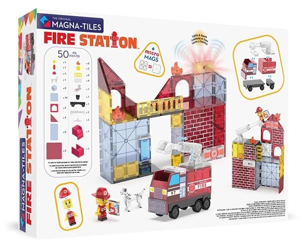 Magna-Tiles Fire Station 50-Piece Magnetic Construction Set, The Original Magnetic Building Brand thumbnail 3