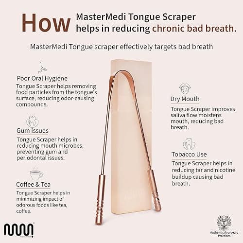 MasterMedi Pure Copper Tongue Scraper for Adults, Tongue Scrubber for Bad Breath, Easy to Use, Tongue Cleaner for Oral Care & Hygiene (Copper Pack of 1 With Case) thumbnail 3