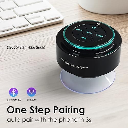 XLeader, Upgraded, Pro Shower Speaker, Certified IPX7 Waterproof Bluetooth Speaker with Suction Cup, Hook Clip, Built-in Mic, Crystal Sound&Rich Bass, up to 12H Playtime, Ideal Gifts - SoundAngel Mate thumbnail 2