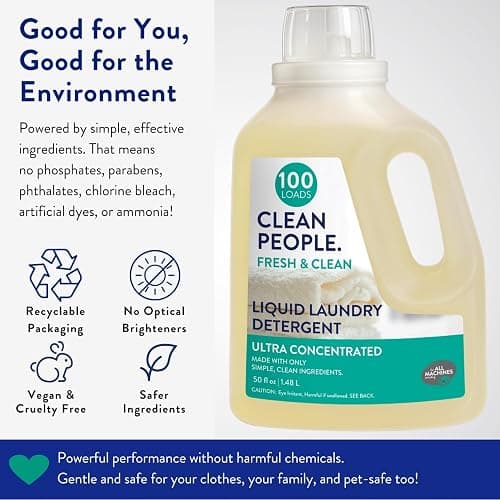 The Clean People Liquid Laundry Detergent - Recyclable Packaging, Stain Fighting - Ultra Concentrated, Laundry Soap - Fresh Scent, 200 Loads thumbnail 2