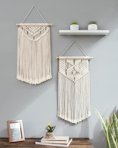Mkono 2 Pcs Macrame Wall Hanging Boho Wall Art Decor Woven Chic Bohemian Room Decor for Bedroom Nursery Living Room Dorm Apartment, Medium Size 22" L x 13" W and 24" L x 13" W thumbnail 4
