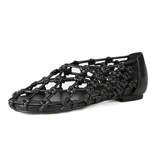 ATBELL Knotted Flats for Women Woven Leather Round Toe Ballet Flat Comfortable Casual Summer Ballerina Shoes Fishnet Mary Jane Shoe thumbnail 3