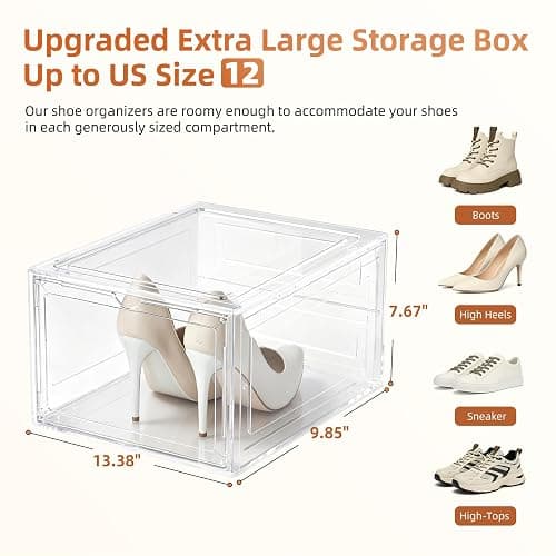 KEFA XL Shoe Storage Box Organizer, 12 Pack Shoe Boxes Clear Plastic Stackable, Sneaker Display Case Container Fit for US 12 thumbnail 3