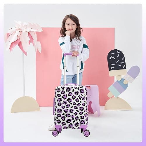 Inprof Kids Luggage with Spinner Wheels Carry on Suitcases for Girls 2 Piece Luggage Sets 16" Toddler Suitcase for Kids Rolling Suitcase Airline Approved (Purple Leopard) thumbnail 5