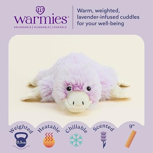 warmies Junior Heatable & Weighted Stuffed Animal, Platypus, Medium | Soothing Warmth Up to 2 Hrs, Freeze 2-3 Hrs, Microwave 90 Sec, Weighted Grain Fill, Weighted Stuffed Animals thumbnail 2