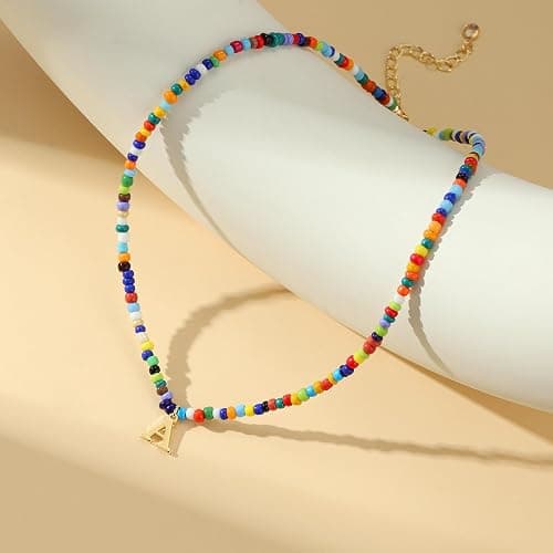 Yoosteel Christmas Gifts for Teen Girls Kids - Colorful Beaded Initial Necklace for Girls Jewelry A-Z Letter Choker Necklace Birthday Gifts Stocking Stuffers for Teenage Girl Women Gifts thumbnail 6